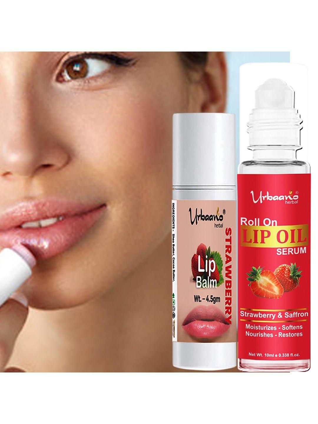 urbaano herbal set of 2 strawberry tinted lip balm & lip oil serum