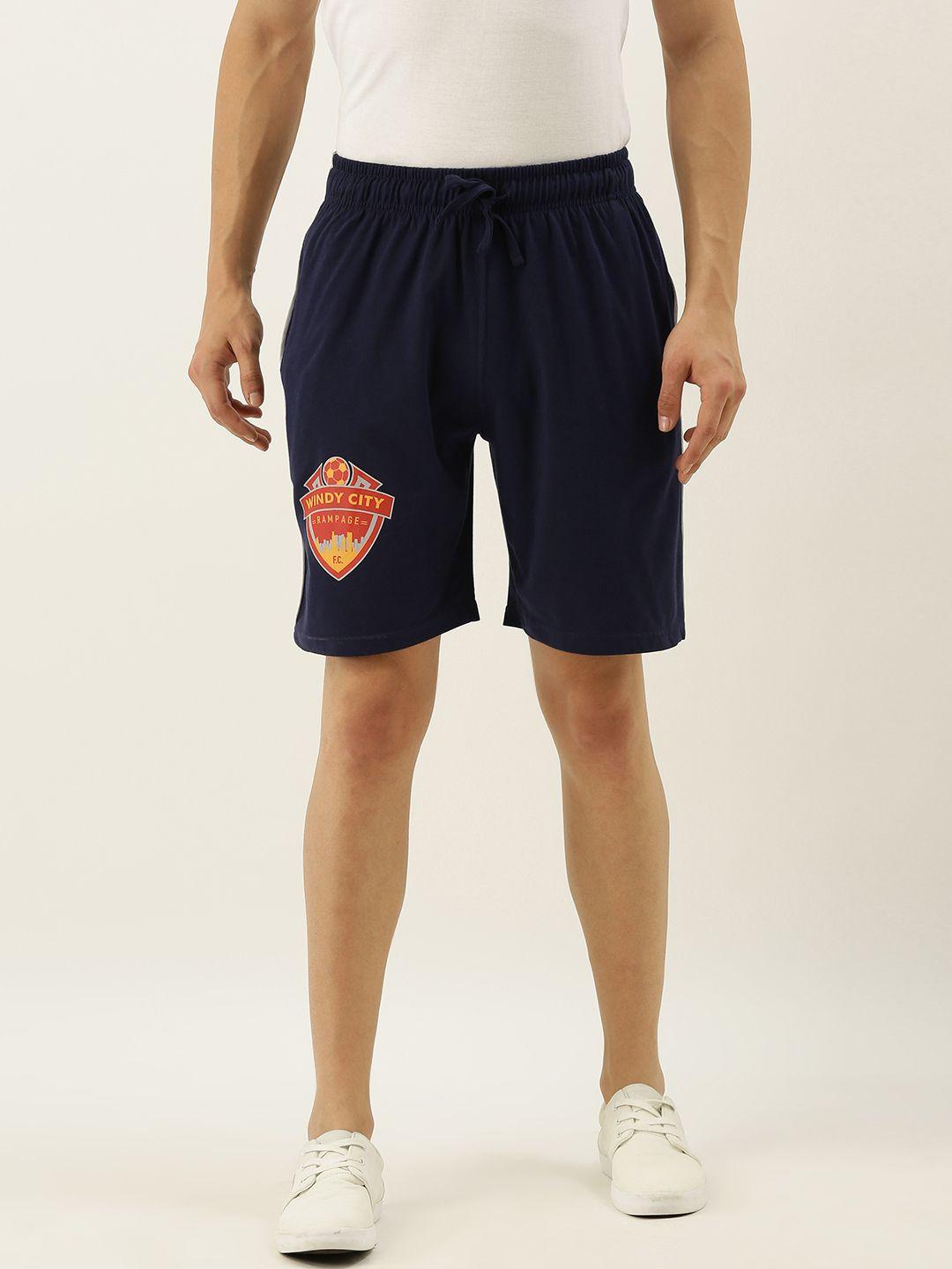 urban dog men navy blue printed regular fit regular shorts