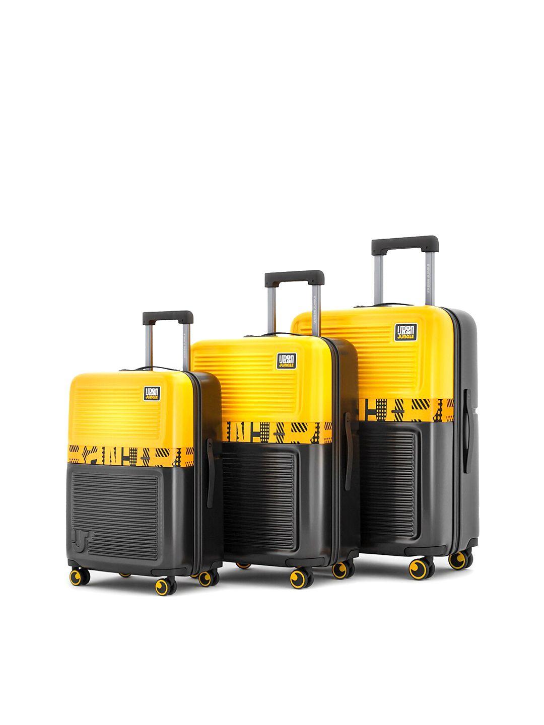 urban jungle set of 3 yellow & grey hard luggage trolley