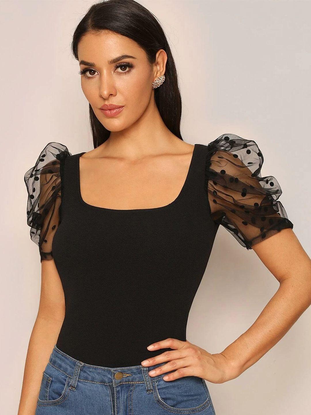 urban komfort square neck puff sleeve fitted top