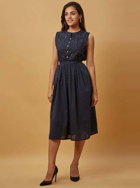 urban mystic navy embroidered a-line dress