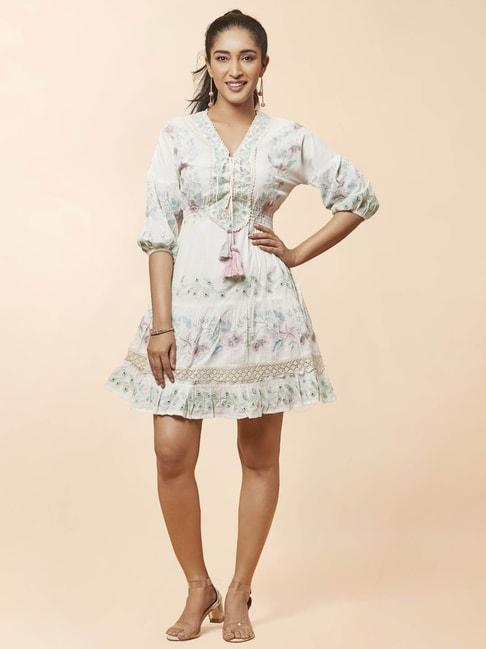 urban mystic white cotton embroidered a-line dress