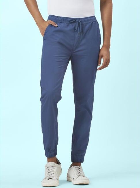 urban ranger by pantaloons blue cotton slim fit jogger pants
