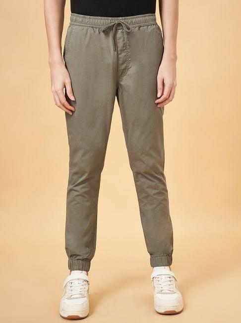 urban ranger by pantaloons bluish olive cotton slim fit jogger pants