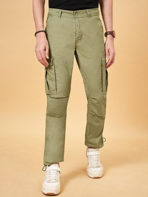 urban ranger by pantaloons green olive cotton regular fit cargos