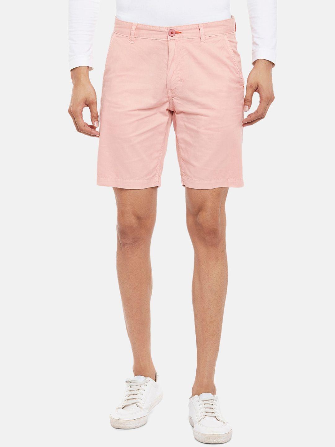 urban ranger by pantaloons men pink solid pure cotton slim fit regular shorts