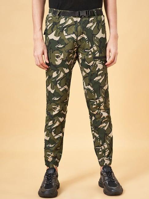 urban ranger by pantaloons olive cotton slim fit camouflage sports joggers