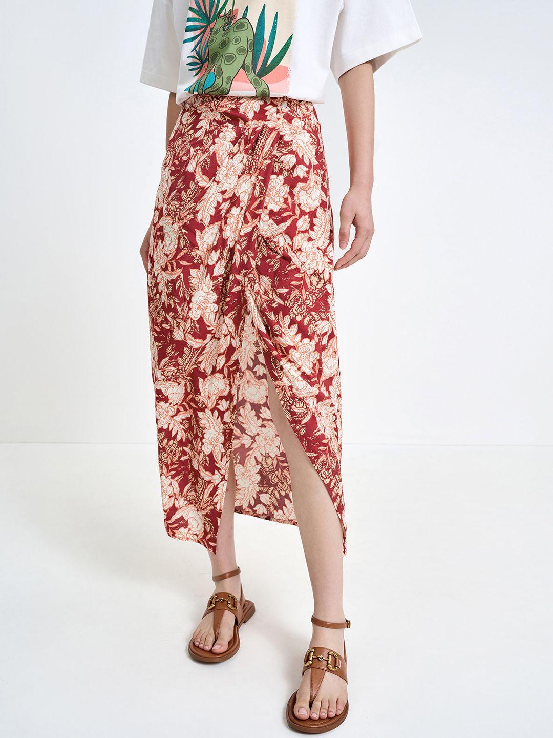 urban-revivo-floral-print-wrap-midi-skirt