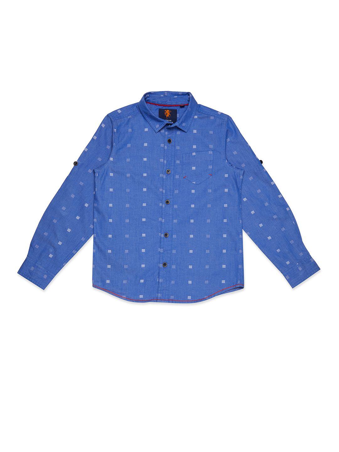 urban scottish boys blue standard regular fit printed casual shirt