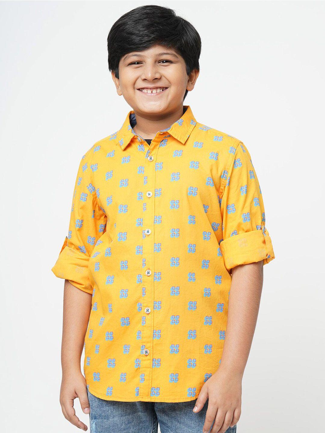 urban scottish boys geometric printed pure cotton casual shirt