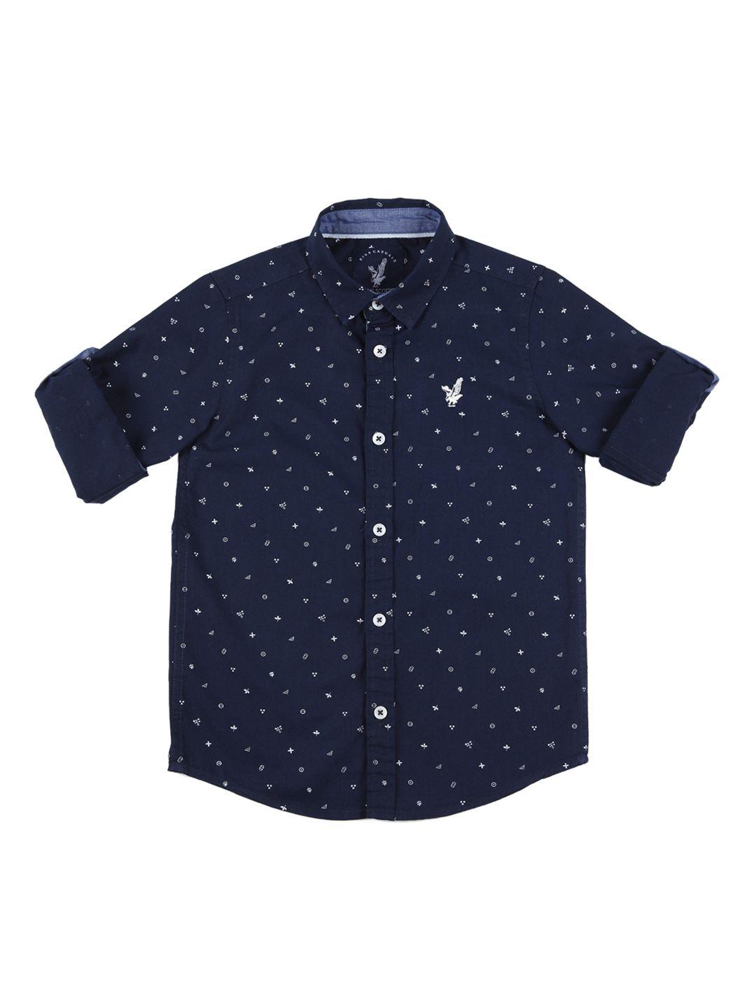 urban scottish boys navy blue standard regular fit printed casual shirt
