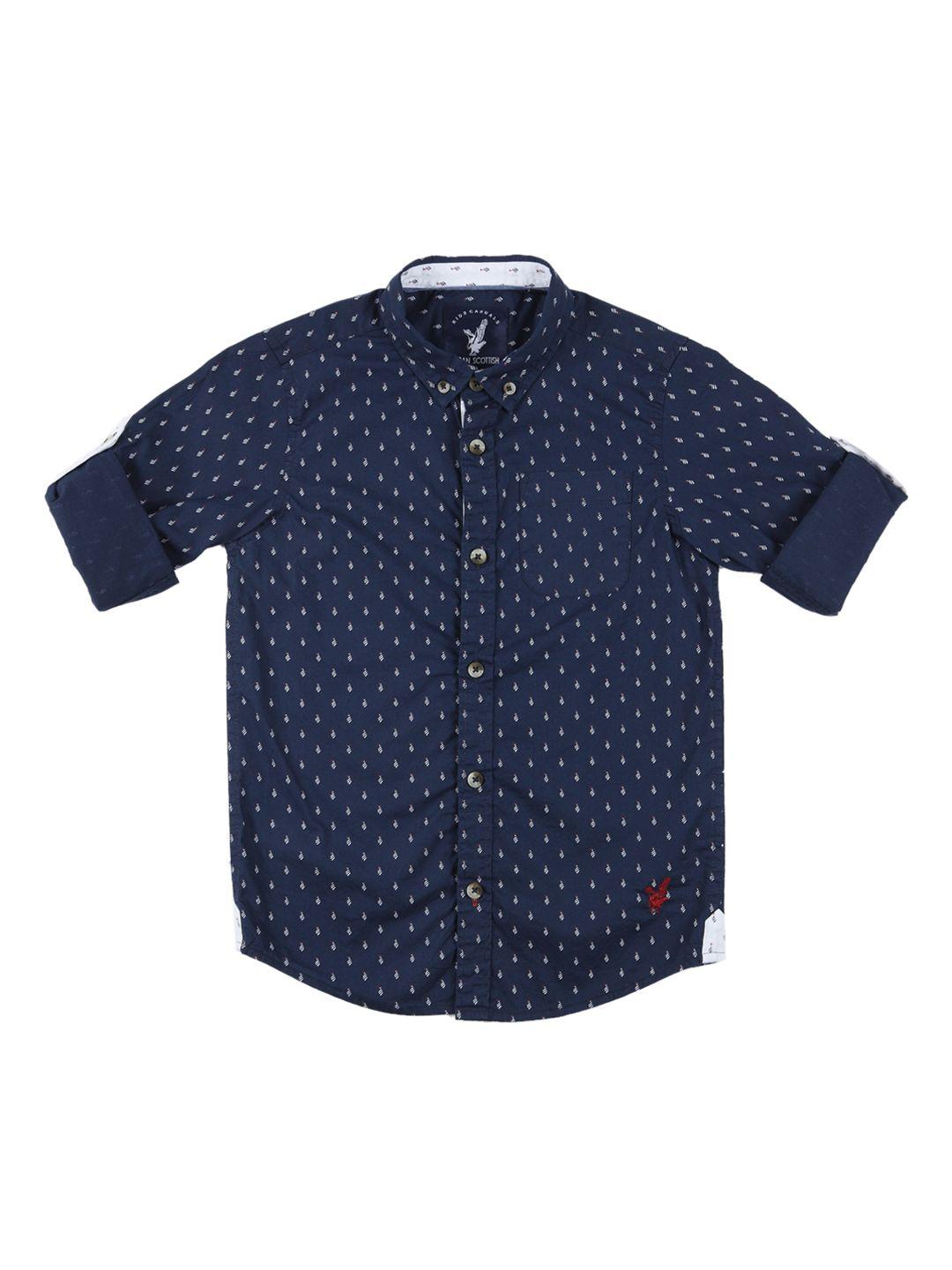 urban scottish boys navy blue standard regular fit printed casual shirt