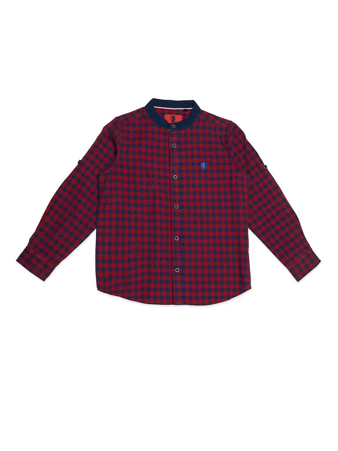 urban scottish boys red & navy blue checked pure cotton casual shirt