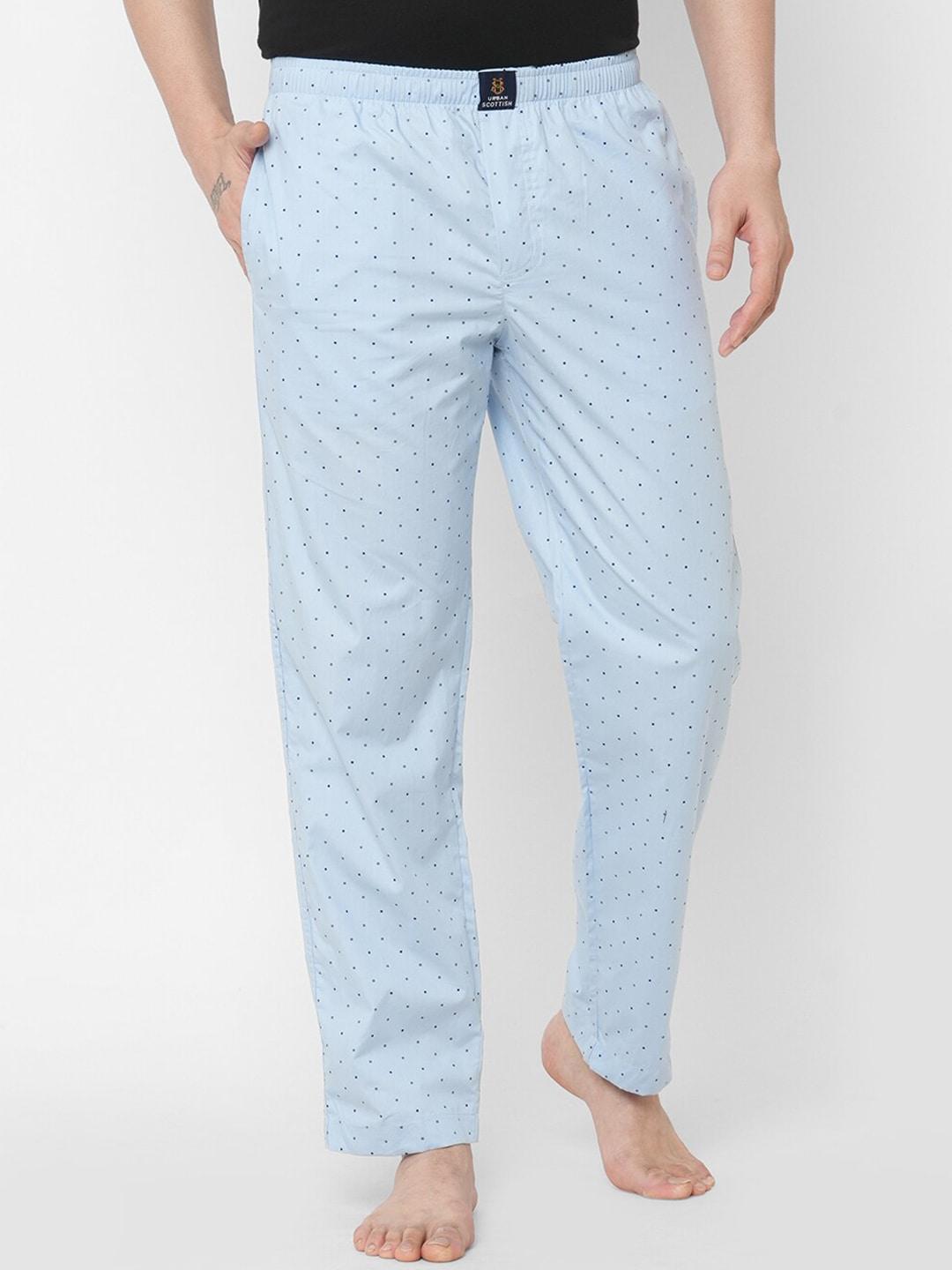 urban scottish men blue printed cotton lounge pants