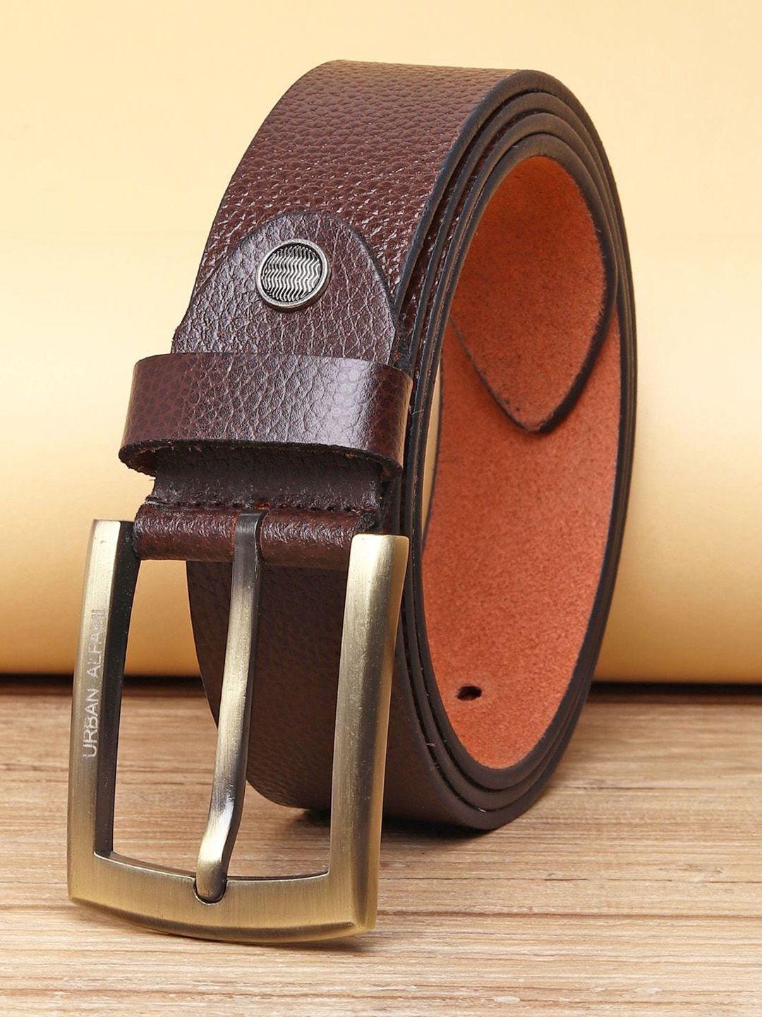 urban alfami men brown textured leather belt