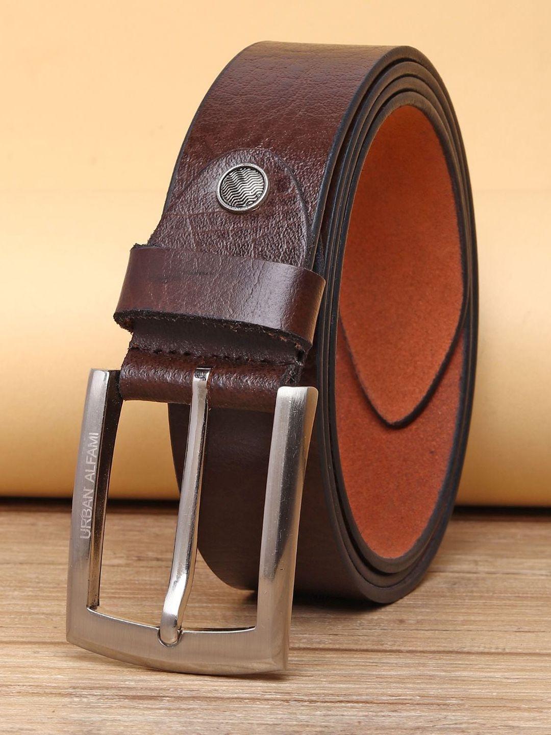 urban alfami men brown textured leather formal belt