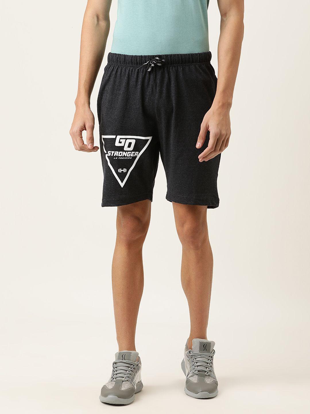 urban dog men charcoal black printed regular fit sports shorts