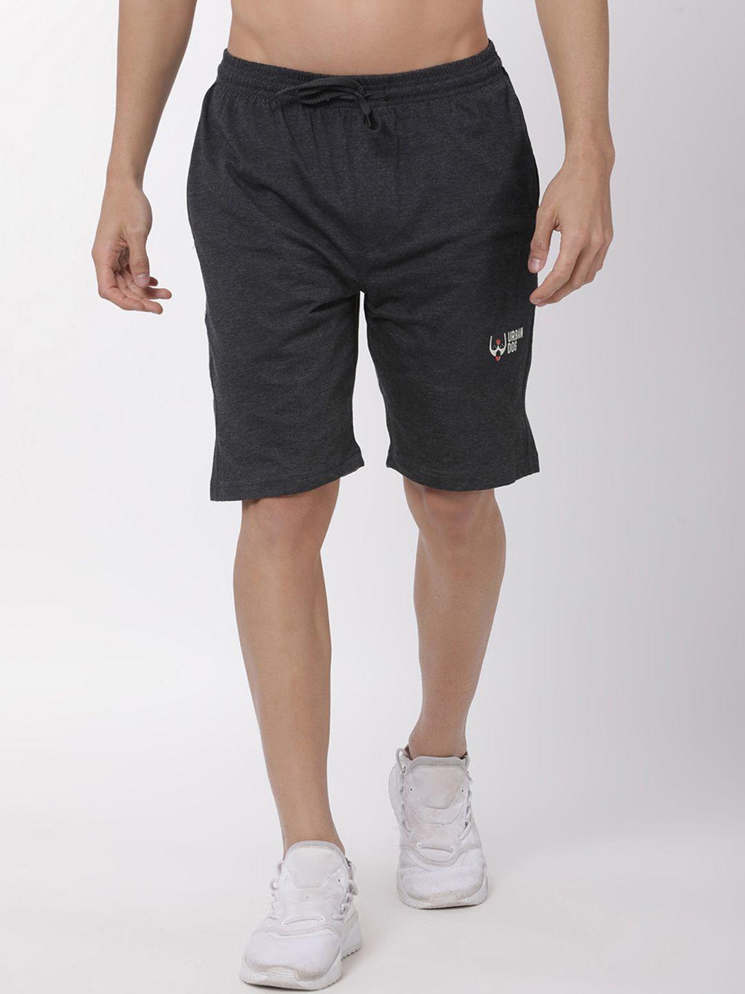 urban dog men charcoal grey solid regular fit sports shorts