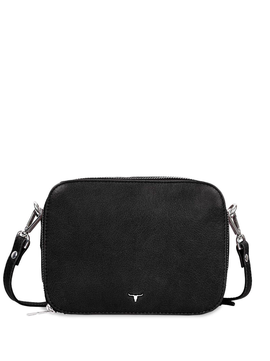 urban forest black leather sling bag