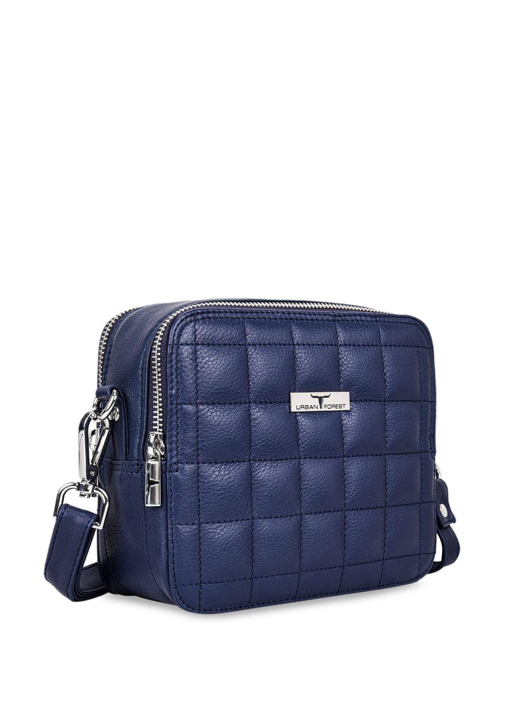 urban forest blue leather sling bag with quilted