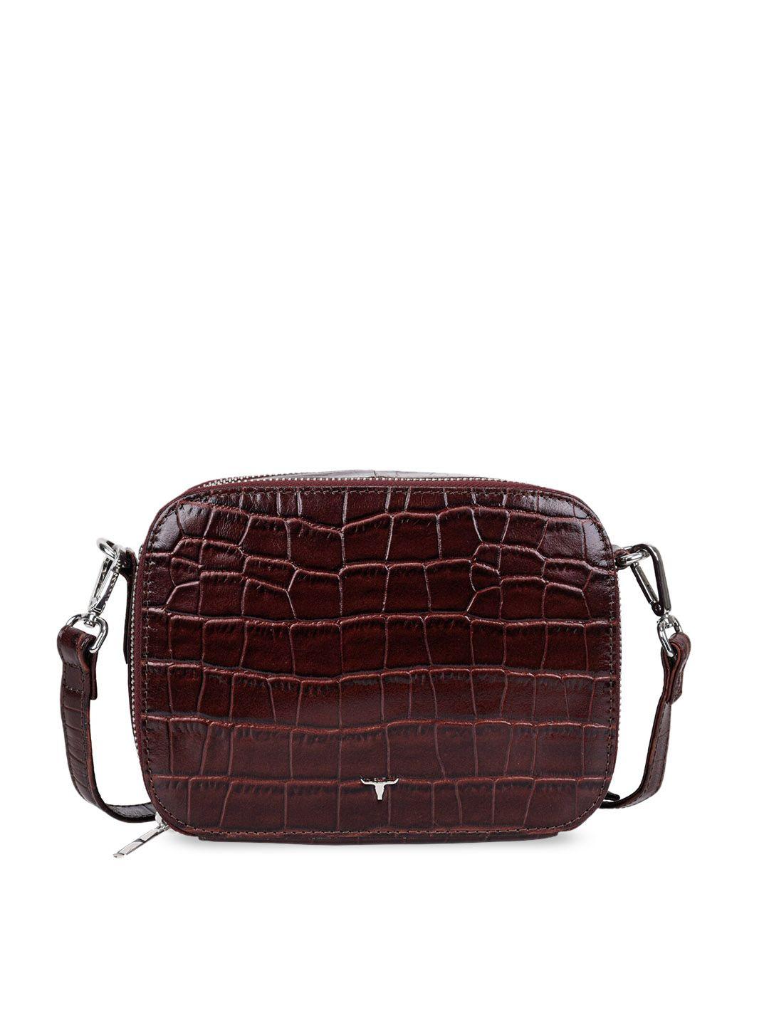 urban forest brown animal textured leather structured sling bag