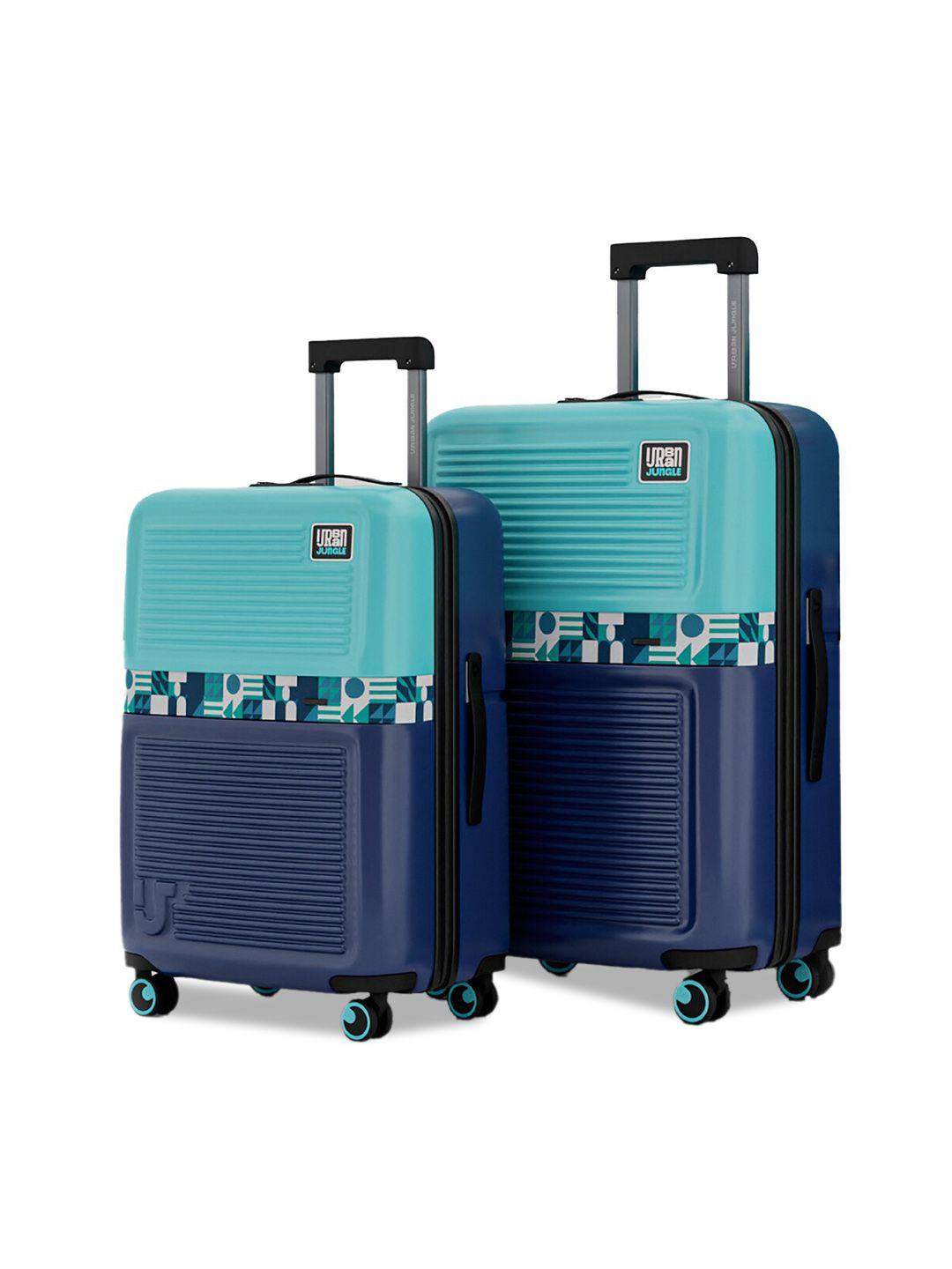 urban jungle set of 2 blue small & medium hard luggage trolley