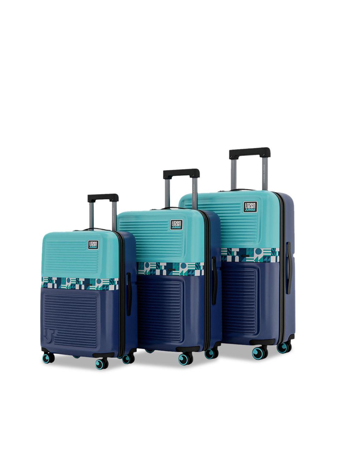 urban jungle set of 3 blue hard luggage trolley