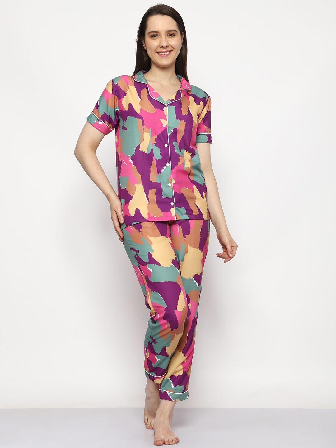 urban komfort abstract printed satin night suit