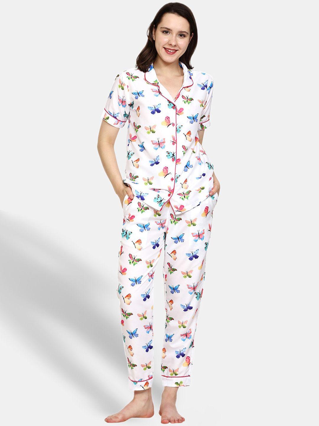 urban komfort butterfly printed lapel collar short sleeves shirt & pyjamas