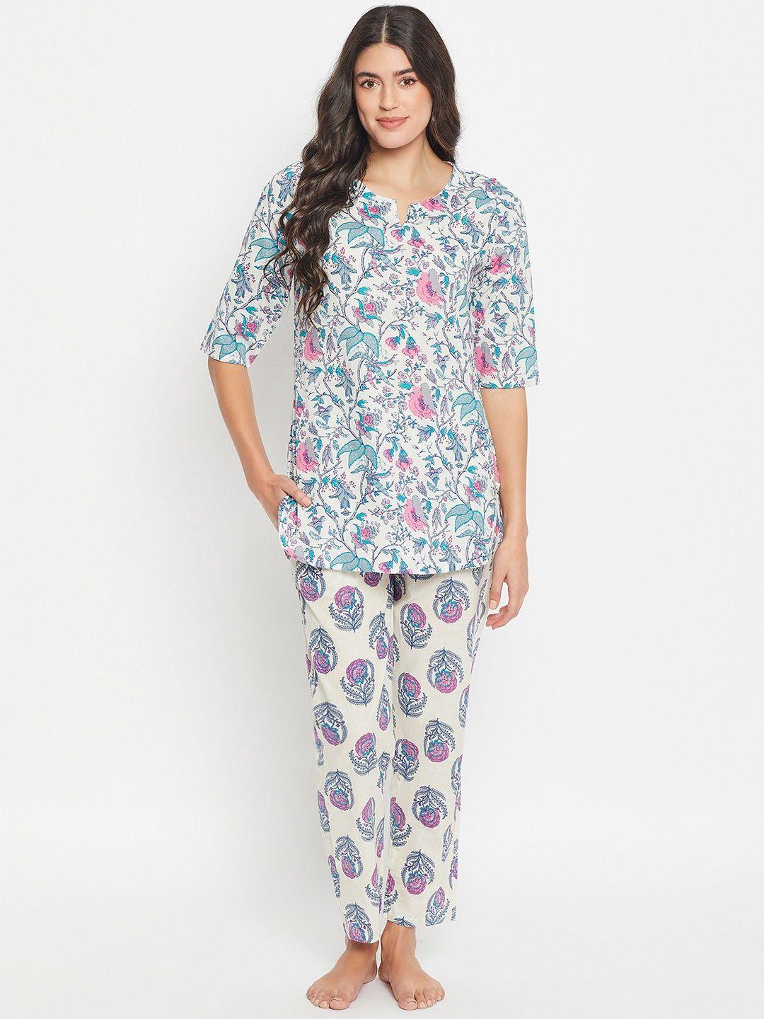 urban komfort floral printed pure cotton night suit