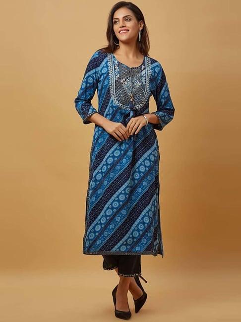 urban mystic blue embroidered kurta pant set with dupatta