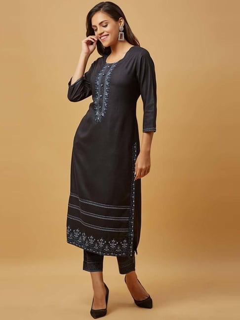 urban mystic blue embroidered kurta pant set with dupatta