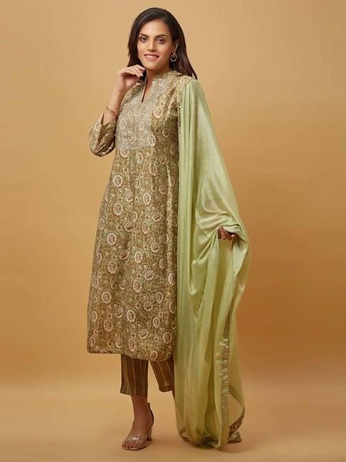 urban mystic green embroidered kurta pant set with dupatta