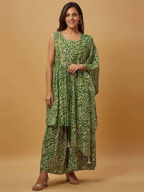 urban mystic green embroidered kurti sharara set with dupatta