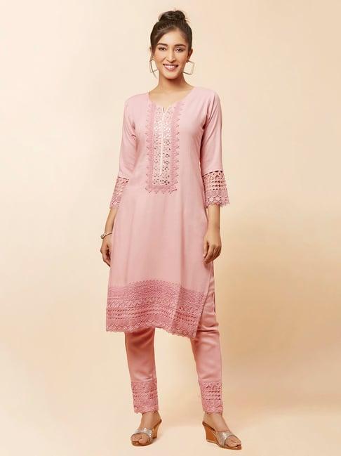 urban mystic light pink embellished kurta pant set
