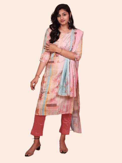 urban mystic multicolor silk printed kurta with pants & dupatta