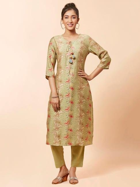 urban mystic olive printed kurta pant set