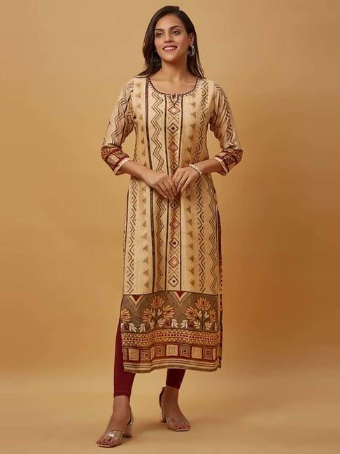 urban mystic peach embroidered straight kurta