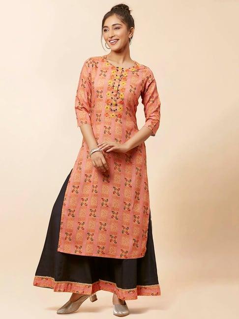 urban mystic peach printed kurta & palazzo set