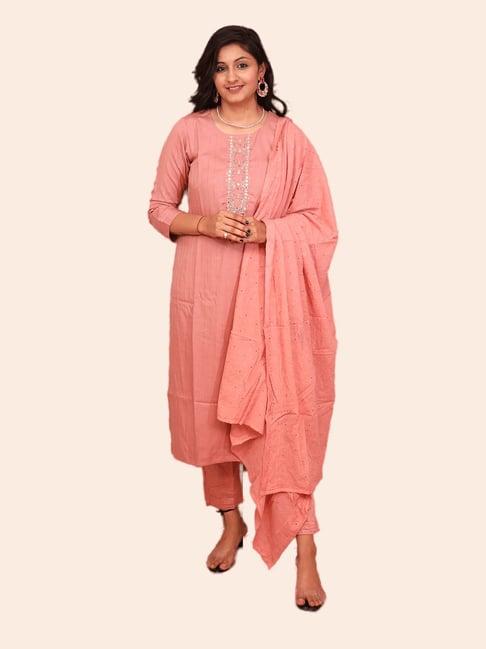 urban mystic peach silk embroidered kurta with pants & dupatta