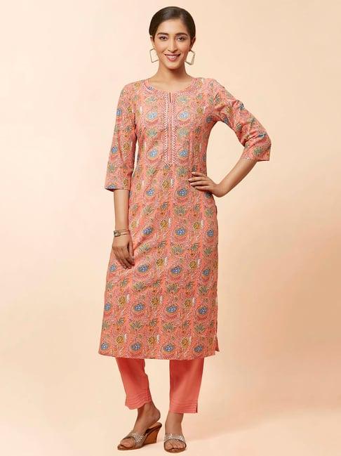 urban mystic pink printed kurta pant set