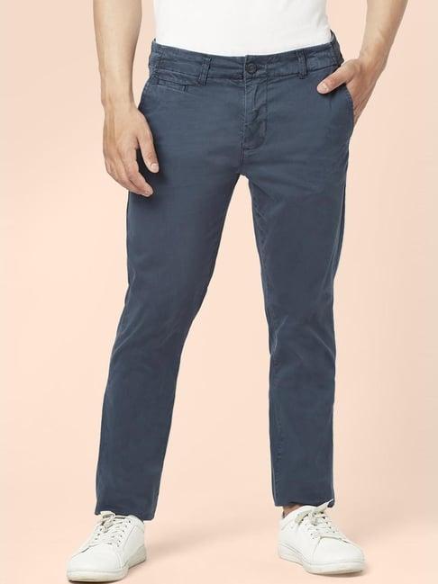 urban ranger by pantaloons air force blue slim fit trousers