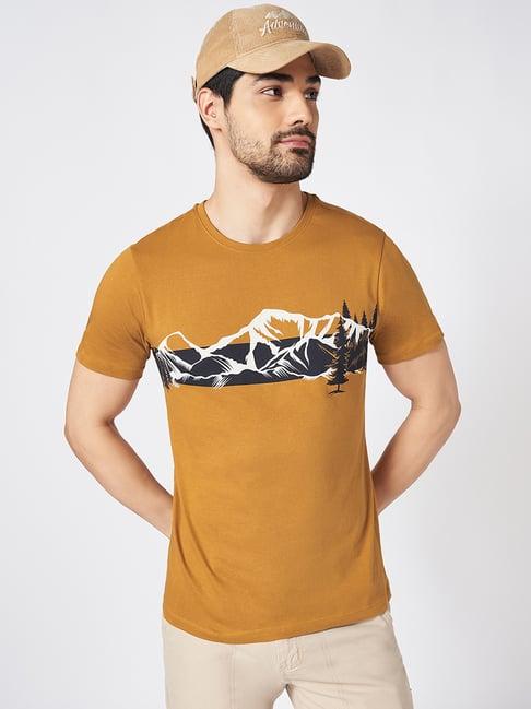 urban ranger by pantaloons amber gold cotton slim fit t-shirt