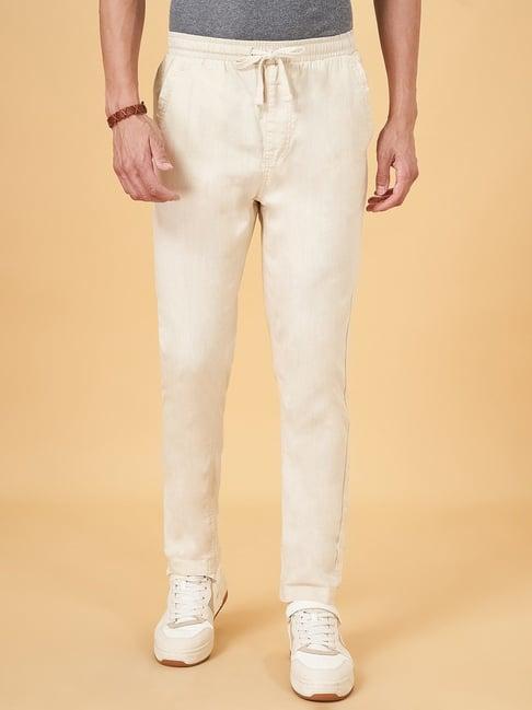 urban ranger by pantaloons beige cotton slim fit jogger pants