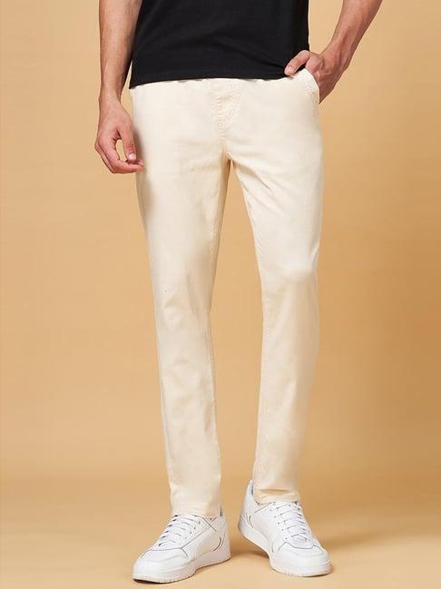 urban ranger by pantaloons beige cotton slim fit trousers