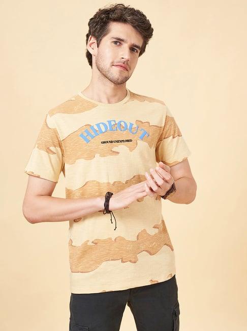 urban ranger by pantaloons beige slim fit printed crew t-shirt