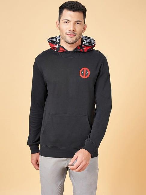 urban ranger by pantaloons black cotton regular fit printed hooded sweatshirt