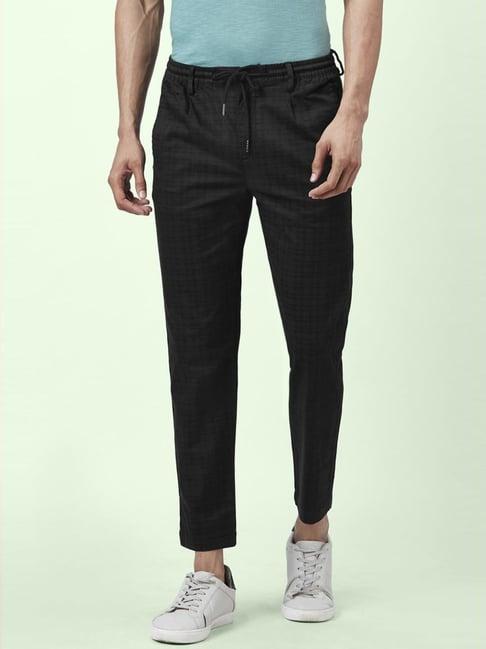 urban ranger by pantaloons black cotton slim fit checks trousers