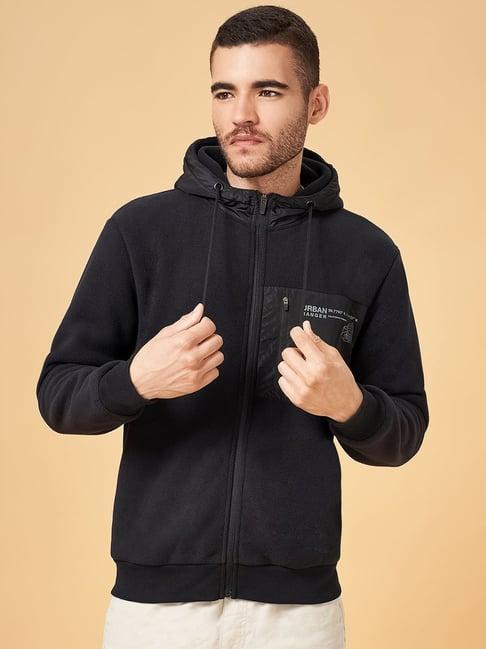 urban ranger by pantaloons black regular fit hooded jacket