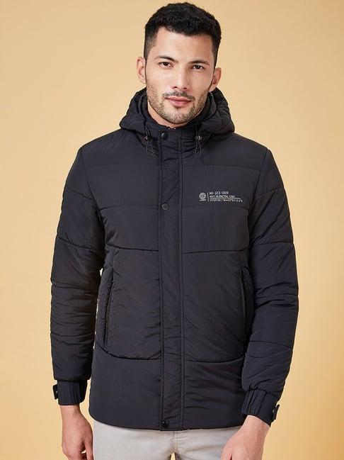 urban ranger by pantaloons black regular fit quilted hooded jacket